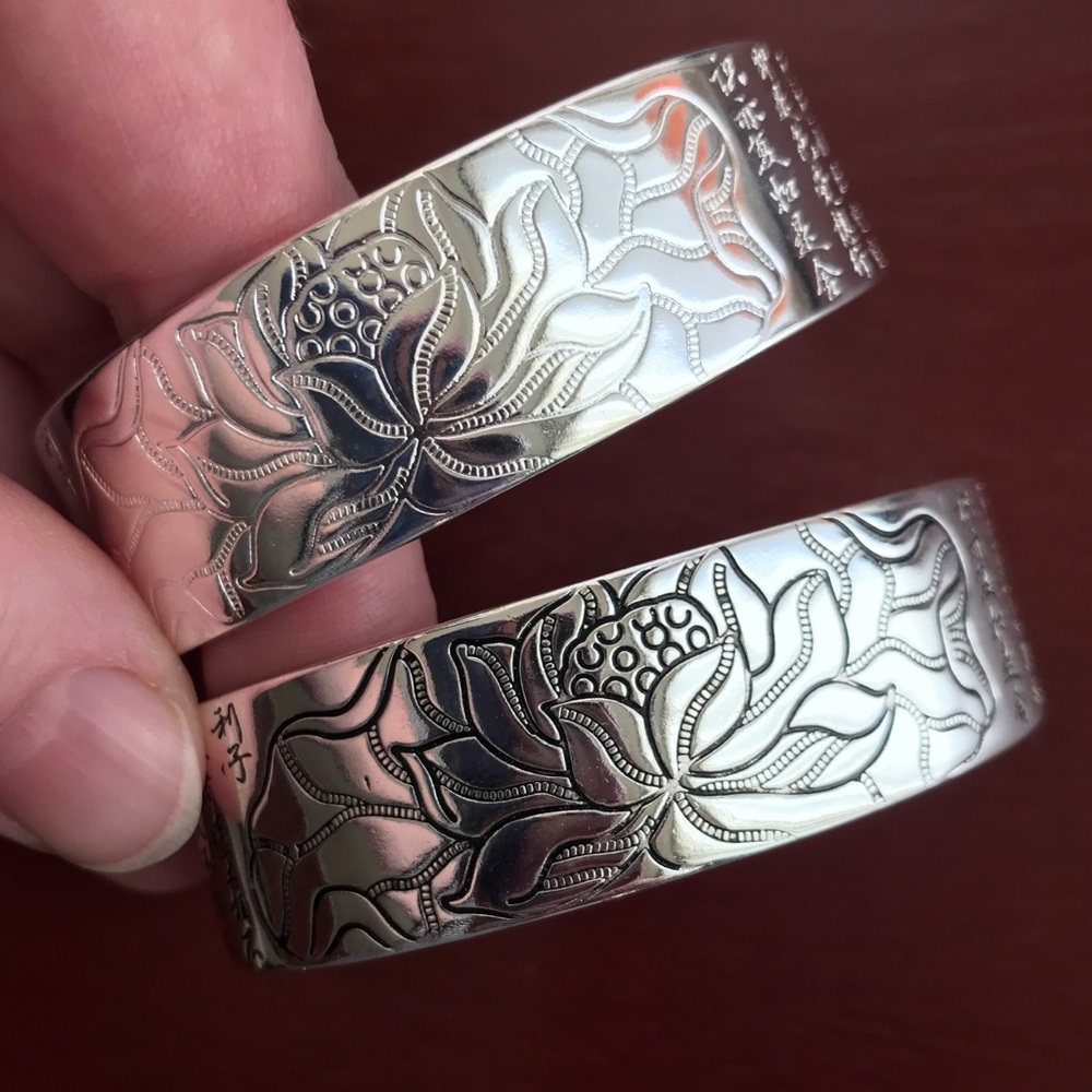 High-quality lotus Asian engraved Silver bracelet - Picture 4 of 8